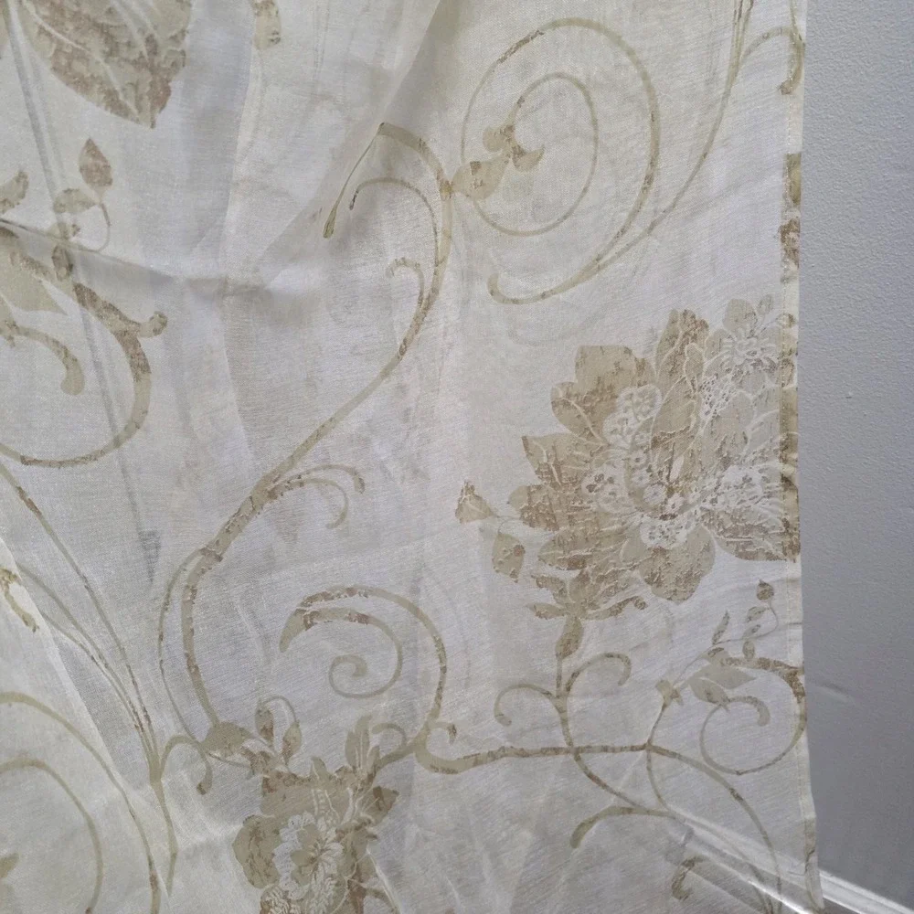 Pair 84x37  Jacobean Floral Design Linen Blend Sheer Curtain Panels‎